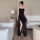 Lubintang Pleated Satin Dress 2024 New Summer Dress With Elegant Style And High Sense Of Style