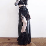 Lubintang Sexy Perspective Net Gauze Splicing Forked Skirt Dark Wind High Waist Design Sense Long Skirt Woman