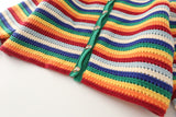 Lubintang Rainbow Striped Round Neck Knitted Cardigan Short Sweater In Summer