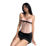 Lubintang Breast-Wiping, Bow Tie, Waist Vest, Ins Summer Style, Hot Girl Pink Blouse.