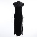 Lubintang Retro Style Improved Cheongsam Female Ins Winter New Girl Forked Dress Temperament Slim Skirt