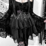 Lubintang Halloween Autumn New High Waist With A Cross Chain Punk Style Lace Spicy Skirt Girl