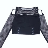 Lubintang Punk Style Hollowed-Out Long-Sleeved Women's Blouse With A New Sexy Waist Mesh Mesh In The Fall Of 2024