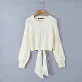 Lubintang New Street Style Open-Back Knitted Sweater In Autumn Is Tied With A Bow.