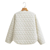 Lubintang Heart-Shaped Quilted Round-Collar Pure Color Cotton Coat In Spring