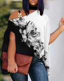 Lubintang Plus-Size Women's Wear 2024 Summer New Fashion Off-Shoulder Casual Printed T-Shirt