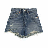 Lubintang Spring Style High-Waisted Denim Shorts Decorated With Holes 2569073