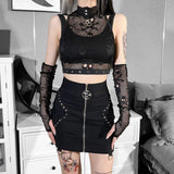 Lubintang Dark Wind Netting Skull Lace Vest Two-Piece Set Spring Ins Sexy Inner Suit