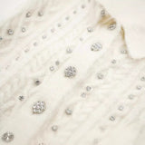 Lubintang Spring Style Beaded Diamond Lapel Knitted Sweater Short Coat 4331141