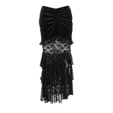 Lubintang Spring 2024 New Dark Wrinkled Fishtail Multi-Layer Spliced Forked Skirt Women's Dress