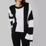 Lubintang And Winter New Women's Wear New Leisure Style Long-Sleeved Round-Neck Vertical Striped Casual Sweater