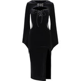 Lubintang Halloween New Women's Dress Suit Hat Horn Sleeve Spider Web Dress