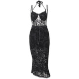 Lubintang Dark 2024 Spring And Summer New Style Lace Lace Jacquard Suspender Slim Dress Woman