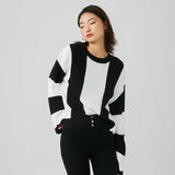 Lubintang And Winter New Women's Wear New Leisure Style Long-Sleeved Round-Neck Vertical Striped Casual Sweater