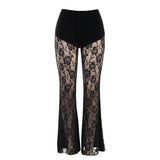 Lubintang Dark Wind Lace Perspective Casual Trousers Spring Women's Wear Ins Sexy Slim Straight Trousers