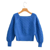 Lubintang New Square Collar Long-Sleeved Twist Textured Short Sweater In Autumn