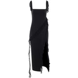 Lubintang 2024 New Spice Girl Slim Tall Forked Ribbon Sexy Suspender Dress Girl