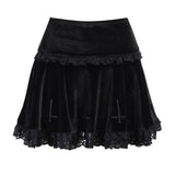 Lubintang Dark Design Embroidered Lace Skirt 2024 Winter High Waist New Black Half Skirt