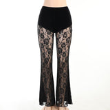 Lubintang Dark Wind Lace Perspective Casual Trousers Spring Women's Wear Ins Sexy Slim Straight Trousers