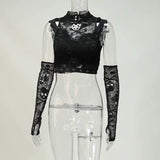 Lubintang Dark Wind Netting Skull Lace Vest Two-Piece Set Spring Ins Sexy Inner Suit