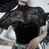 Lubintang Dark Summer New Trend Sexy Slim Lace Perspective Spider Web Design Blouse Girl