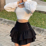 Lubintang Dark Personality Side Waist Band Skirt Ins2024 Spring Girl's New Half Skirt