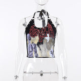 Lubintang Dark Wind Spring New Gothic Print Hit Nail Tight Beautiful Back Suspenders