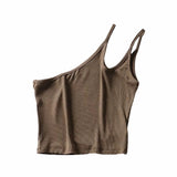 Lubintang New Irregular Oblique Collar One-Shoulder Double Halter Top E Slim Lady Sling Vest