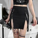 Lubintang Dark Wind Spring's New Double Zipper Bag Hip Fork Goth Design Tight Half Skirt Woman