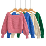 Lubintang New Square Collar Long-Sleeved Twist Textured Short Sweater In Autumn