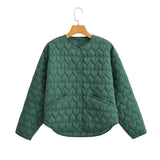 Lubintang Heart-Shaped Quilted Round-Collar Pure Color Cotton Coat In Spring