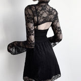 Lubintang Horn Sleeve Black Collar V Inner Blouse The Court Tight Long-Sleeved Perspective Lace Bottomed Shirt