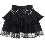 Lubintang Halloween Autumn New High Waist With A Cross Chain Punk Style Lace Spicy Skirt Girl