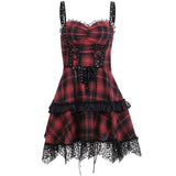 Lubintang Dark Wind Summer New Gothic Plaid Style Girdle Waist-Deep V Suspender Dress Woman