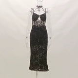 Lubintang Dark 2024 Spring And Summer New Style Lace Lace Jacquard Suspender Slim Dress Woman