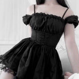 Lubintang Shoulder Lace Spliced Dress Dark Style Waist Shows A Thin And Fluffy Short Skirt Woman