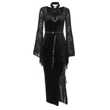 Lubintang Autumn Style New Style Slim Velvet Dress With Dark Goth Horn Sleeves Tied With Forks