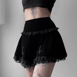 Lubintang Dark Design Embroidered Lace Skirt 2024 Winter High Waist New Black Half Skirt