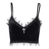 Lubintang Dark Korean Velvet Sling New Beautiful Back Spring Lace Bra Vest Underwear Women's Breasts