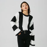 Lubintang And Winter New Women's Wear New Leisure Style Long-Sleeved Round-Neck Vertical Striped Casual Sweater