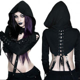 Lubintang Spring Women's Wear New Buttonhole Strap Hooded Long-Sleeved Dark Gothic Halloween Sweater