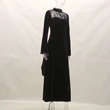 Lubintang Lace Stitching Long Dress Sexy Split Split Hollowed-Out Dress With Long Horn Sleeves