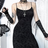 Lubintang Dark Wind Sexual Personality Cross Flocking Suspenders Dress 2024 New Slim Bag Hip Skirt