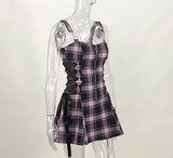 Lubintang Temperament Leisure Halter Dress Slim Show Thin Plaid Striped Zipper Design Sense Of Fashion Dress