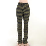 Lubintang Spring Striped Casual Pants Knitted And Stitched Sexy Slim High Waist Personality Long Trousers