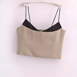 Lubintang New Splicing Design Short Halter Top 3583586