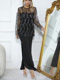 Lubintang New Autumn Clothes, Women's Sequins, Tassel Blouse, Halter Skirt, Two-Piece Set