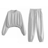 Lubintang New Basic Short Style Sweater 8417803 Elastic Waist Jogging Trousers Set