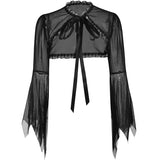 Lubintang Vertical Collar Lace Splicing Strap Burnt Cuff Blouse Dark Wind Short Style Perspective Blouse Girl