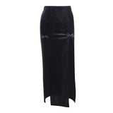 Lubintang Dark 2024 Spring New High-Waisted Suede Double Split Fashion Leisure Spice Girl Full-Length Skirt